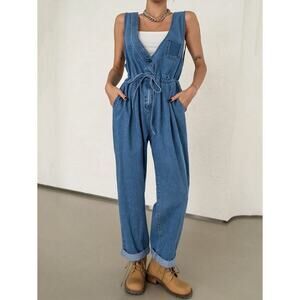 Dazy Women's Plicated Detailed Drawstring Waist
Denim Overalls Sz S